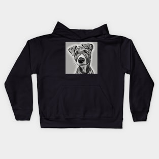Lurcher puppy, black and white drawing Kids Hoodie